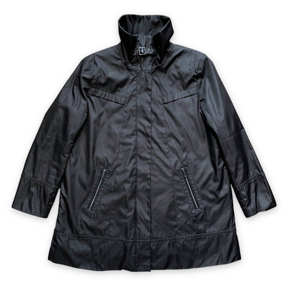 Marc New York Nylon Car Coat Mens Size XL Black Stretch Trench Vintage 2000s Y2K